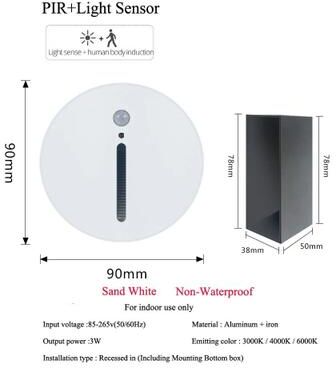 Uplift Picks 3W PIR Motion Sensor Stair Light Slim LED Wall Lamp white Sensor (circle) 3 W warm White (3000k)