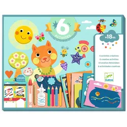 Djeco Kreatives Aktivitätsset Katze und ihre Freunde Bastelset ab 18 Monate - Papier, 21x28 cm, 6 Aktivitäten, Feinmotorik