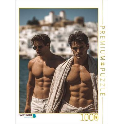 CALVENDO Puzzle Zwei sexy Männer mit Sixpack und Sonnenlicht am Körper | 1000 Teile Lege-Größe 64x48cm Foto-Puzzle für glückliche Stunden