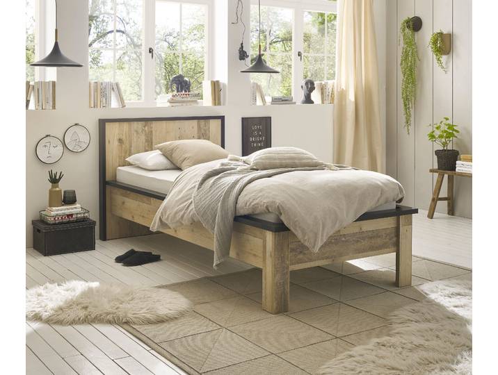 Einzelbett HOME AFFAIRE SHERWOOD Liegefläche 90/140 oder 180x200 cm , braun (old style hell dekor), B:110cm H:93cm L:213cm, Betten, Einzelbett, aus FSC-zertifiziertem Holzwerkstoff, rustikaler Landhausstil