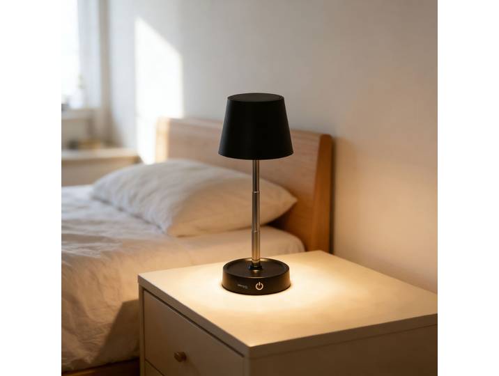 Akku LED-Tischlampe mit verstellbarer Höhe, 11,5 - 28,5 cm, 118lm, IP44, schwarz