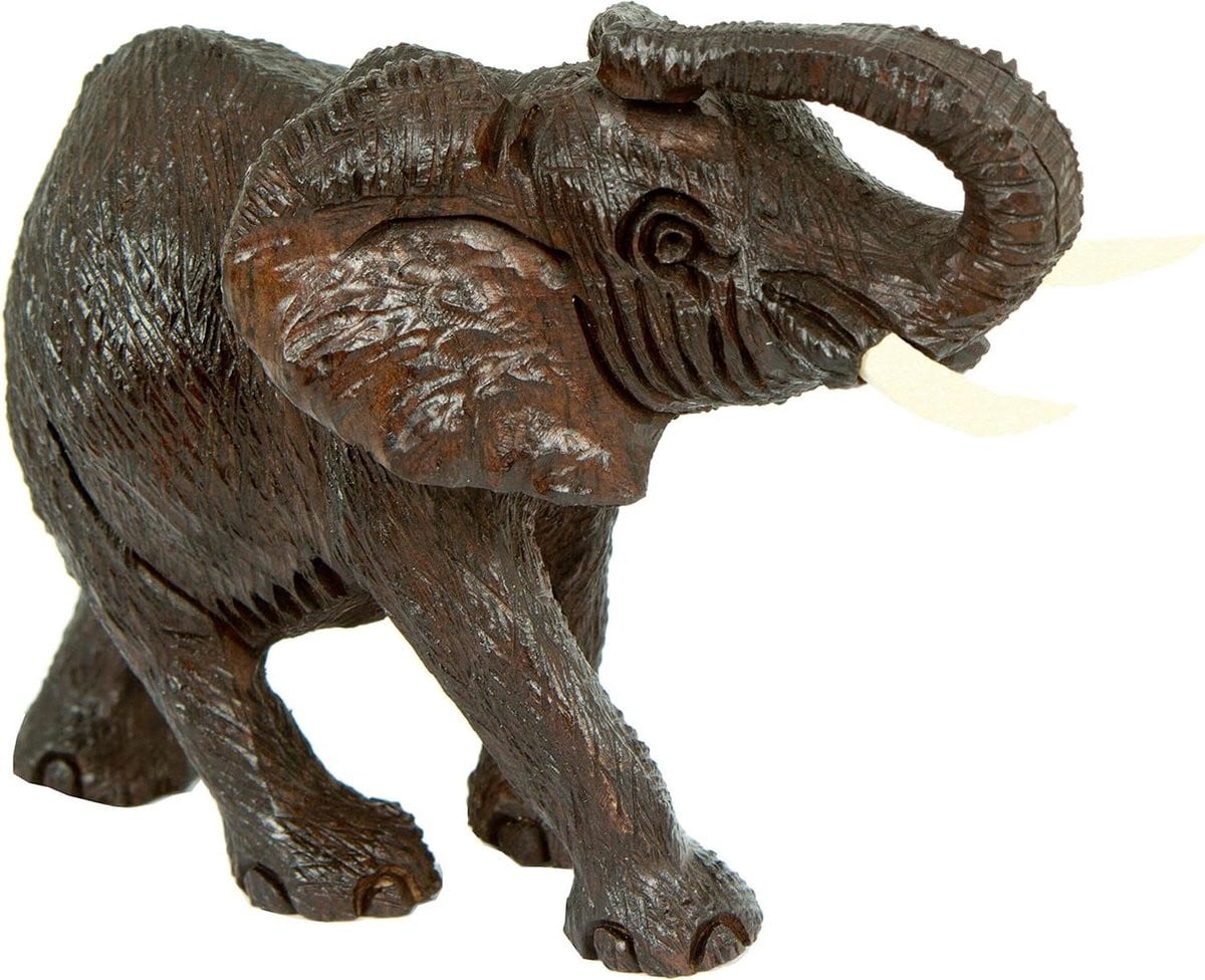 Handgesneden Houten Olifant Figuur - Afrikaans Beeldje voor Woondecoratie - Natuurlijk Hout