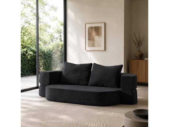 Canapé compresse Canapé 2 places Canapé-lit pliant convertible lit futon convertible tapis de sol pliable 2 en 1 noir