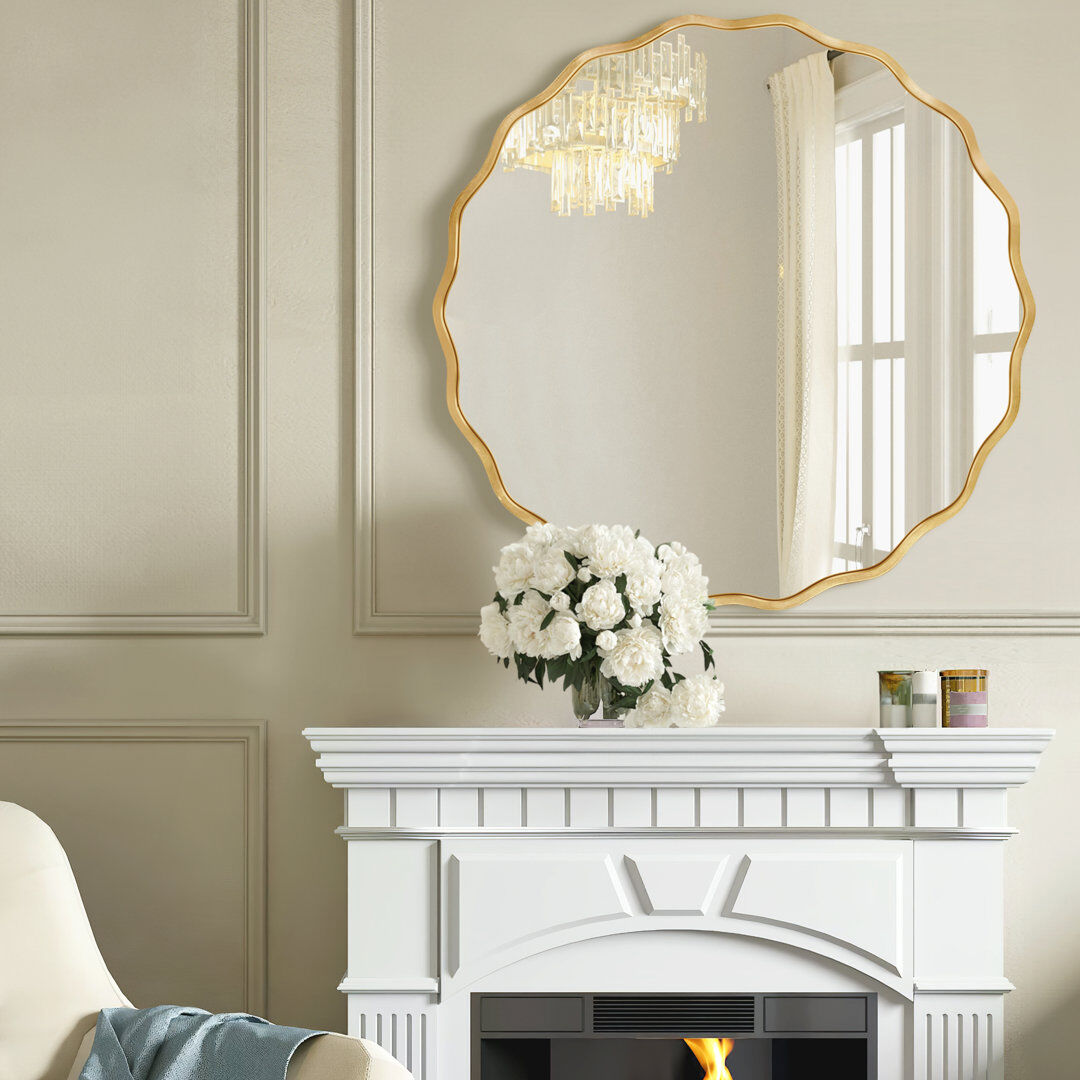 Brayden Studio Nordic Round Bathroom Framed Mirror Wall Hanging Gold 60 cm H x 60 cm W