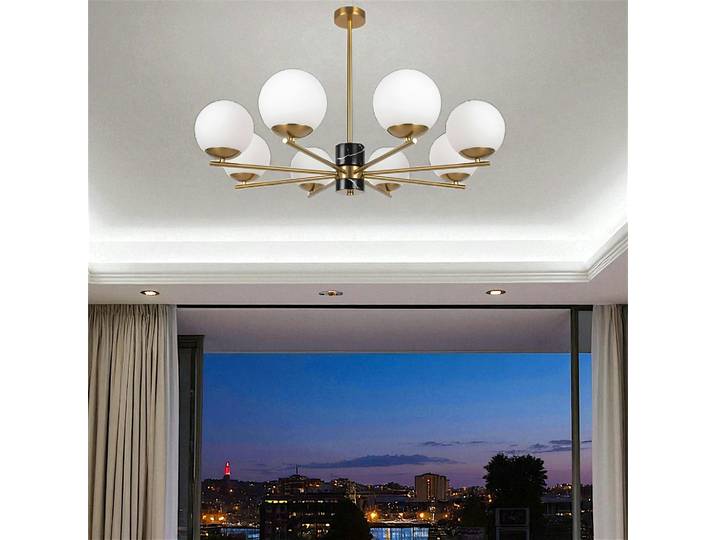 Suspension moderne – 8 globes & marbre noir DELTONA