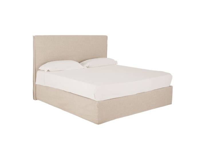 Lit coffre déhoussable en lin beige pour matelas 150x200cm