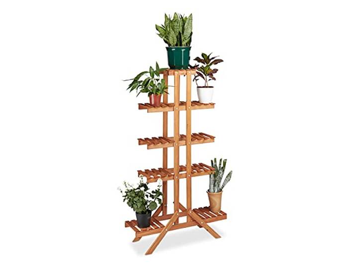Relaxdays plantenrek met 5 etages, hout, plantentrap voor binnen, decoratie, HBD: ca. 142,5 x 83 x 28,5 cm, lichtbruin