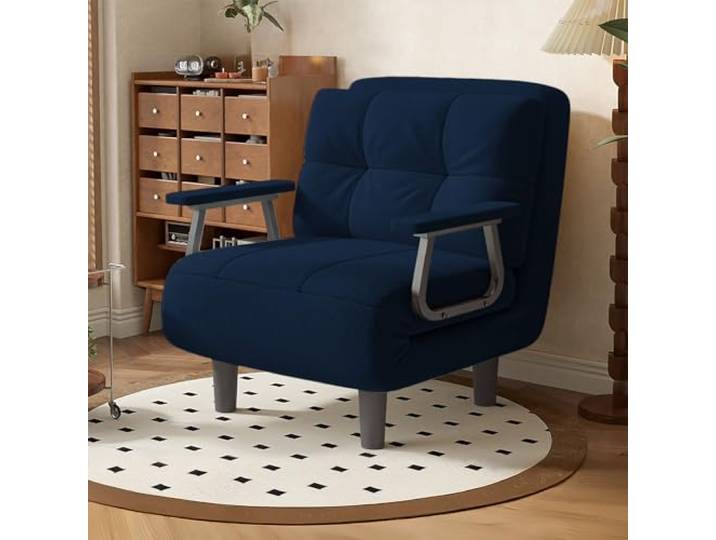 Fabulcozy 1-Sitzer, umwandelbar, Schlafsofa, Sessel, großer Komfort, abnehmbar, mit Kissen, Armlehnen und Füßen aus Metall (blau)