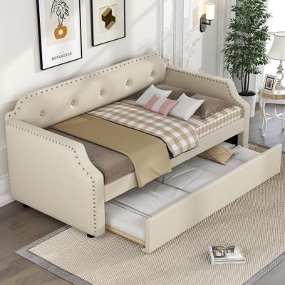 Upholstered Daybed with Trundle, Wood Slat Support