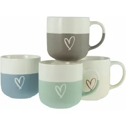 4x CreaTable, Tasse, Kaffeebecher Hearts 350 sort. (350 ml, 1x)