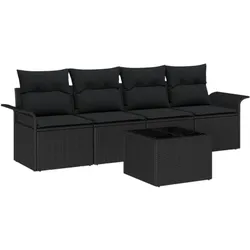 vidaXL 5-teiliges Garten-Sofa-Set mit Kissen aus schwarzem Poly-Rattan