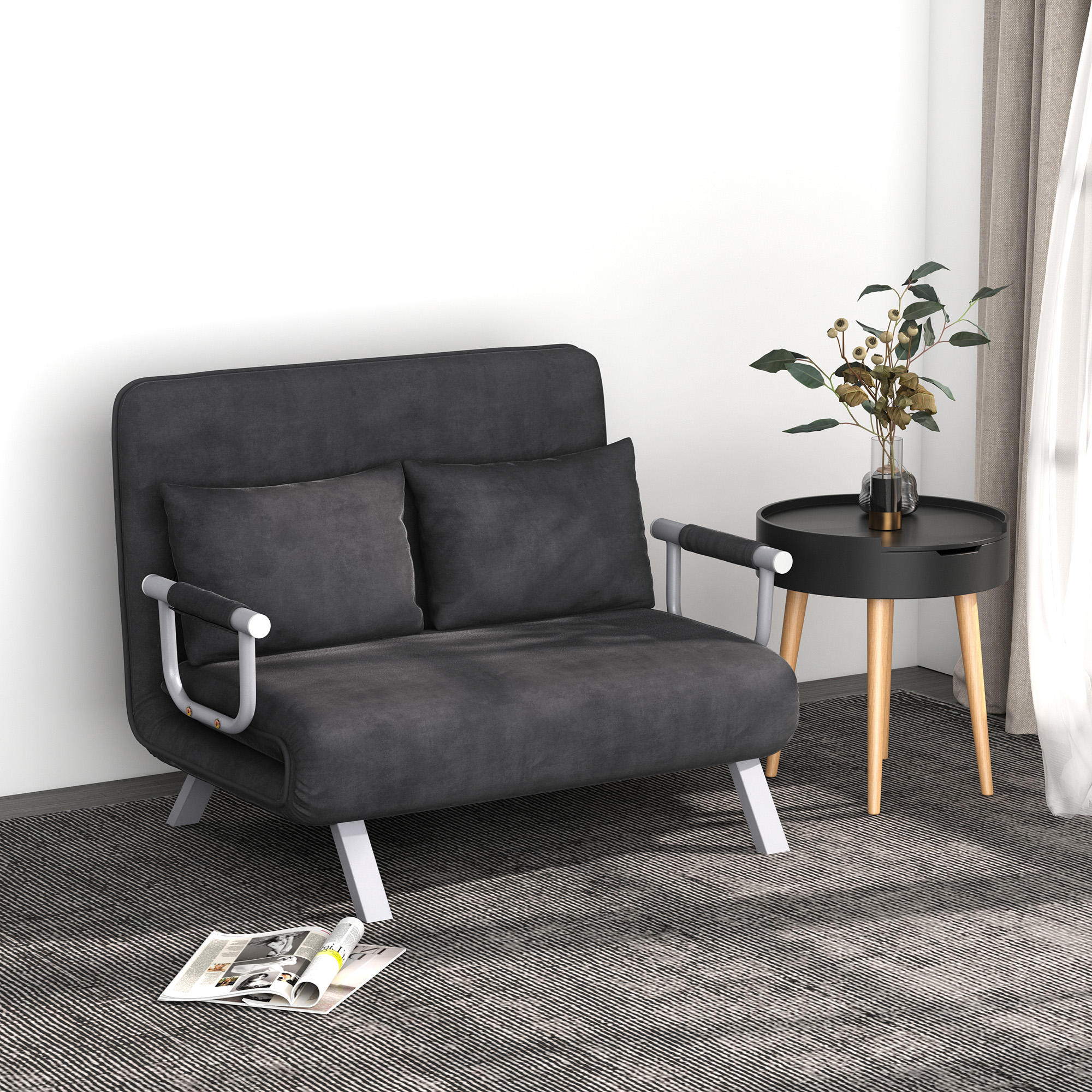 Homcom Divano Letto Singolo in Similpelle e Acciaio con Seduta Regolabile in 5 Posizioni, 105x80x78 cm, Grigio Aosom