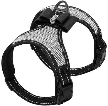 Uplift Picks Reflective Rhinestone Dog Harness Vest With Bow Accent black m