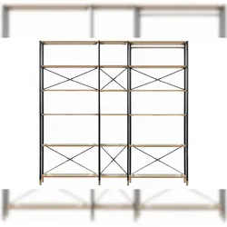 Möbilia Regal-Set | 1 breites Regal, 1 breites Anbauregal, 1 schmales Anbauregal | MDF mit Akazie-Dekor, Gestell Metall|B210xT30xH210cm|natur-schwarz