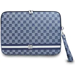 DKNY PU Leather Checkered Pattern and Stripe Laptop Sleeve 13/14" Blue (14"), Notebooktasche, Blau