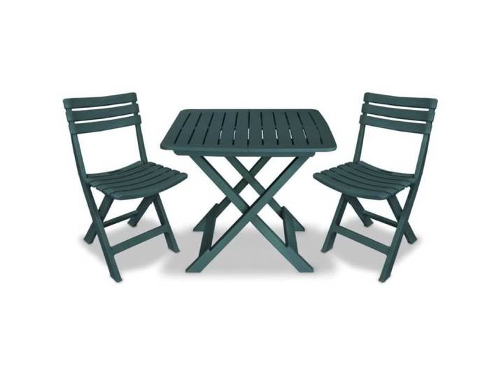 Ensemble de Bistro Pliable - Salon de Jardin - Table et Chaises à Dîner - Patio Extérieur Plastique - Vert