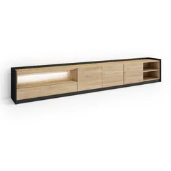 SKRAUT HOME TV-Schrank, Lowboard, 310x50x37 cm, Für TV-Geräte bis zu 80", LED, Eiche Schwarz
