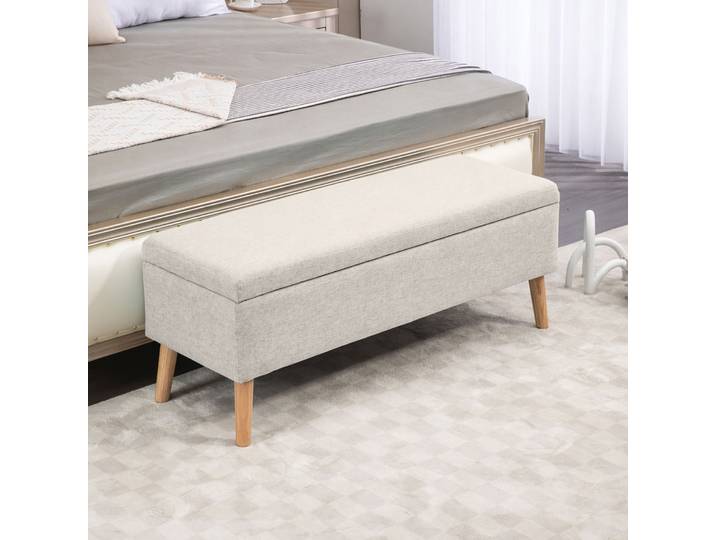 HOMCOM Banc Coffre Rembourré 110cm Beige 220Kg Chambre/Salon