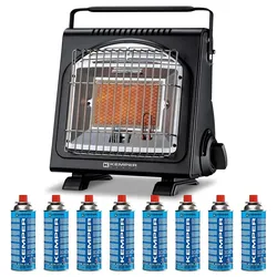 Tragbarer Gasheizer Piezo 1700W Integrierte Sicherheitssysteme + 8 Butan-Gaspatronen Reichweite 2,5 Stunden KEMPER