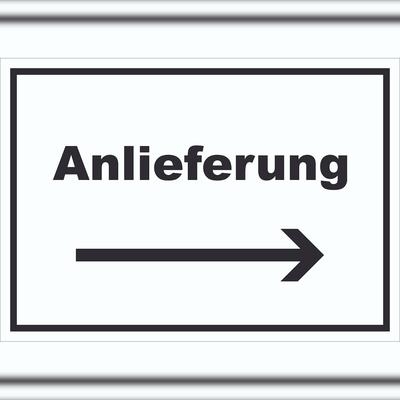 HB-Druck Anlieferung Schild mit Text und Richtungspfeil rechts Annahme waagerecht A4 (210x297mm)