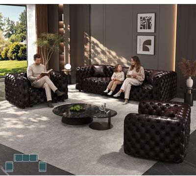 GDFStudio - Multi-Size Faux Leather 5-Seat Modular Sofa Set with Hand Tufted Design & 5 Pillows