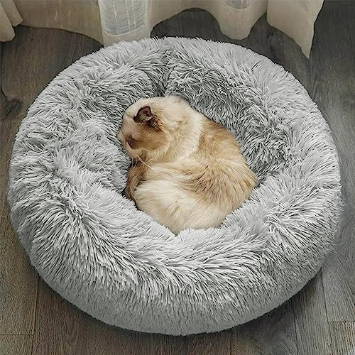 DONWEI Donut huisdierbed voor katten en honden, lichtgrijs, 60 cm