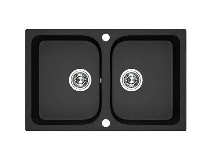 KOLMAN Küchenspüle Doppelbecken Celia Granitspüle, Rechteckig, 48/76 cm, Schwarz, Space Saving Siphon GRATIS