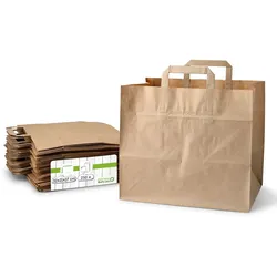 greenbox - Tragetaschen aus Recyclingpapier XXL, 32 x 21 x 27 cm, braun, breiter Boden, 250 St.