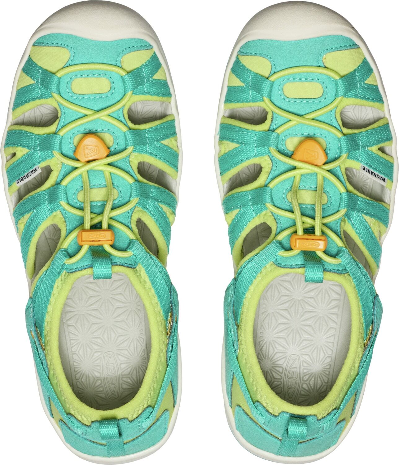 Sandale KEEN "MOXIE SANDAL", Mädchen, Gr. 37, gold (bright aqua, bright marigold), Synthetik, Schuhe Sandale bright aqua, bright marigold 37