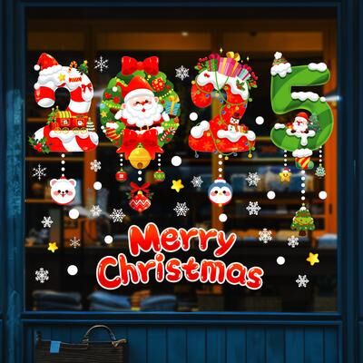 Combo Retail Shop Christmas Snowflake Window Flowers, PVC Electrostatic Stickers For Glass, Reusable Winter Decorative Stickers a