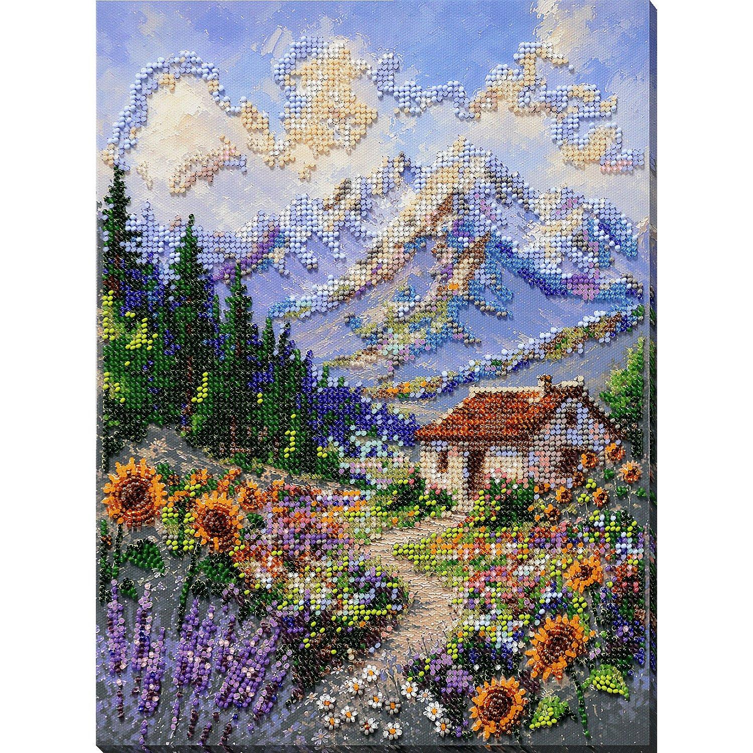 Perlen-Stickbild "Berglandschaft", 22 x 30 cm