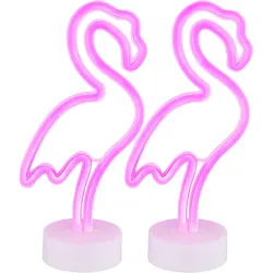 Tischleuchte Neonleuchte Flamingo Kinderzimmer Neonlicht Dekolampe Batterie, Kunststoff weiß, LED 2W pink, H 33 cm, 2er Set