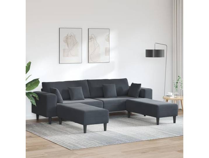 HEFZGDB Modernes Samtsofa 3-teilig Dunkelgrau 208 cm mit Kissen – Elegantes Velours Design für Wohnzimmer, Bequemes Relax Sofa mit Federkern, Stabile Konstruktion aus Holzwerkstoff,
