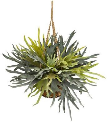 Nearly Natural Staghorn Hanging Basket Artificial Plant