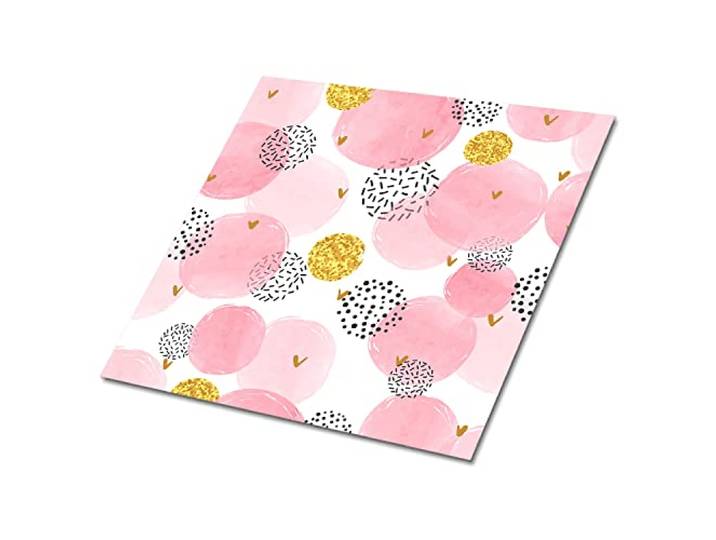 Decormat Selbstklebende Vinylfliesen Bodenbeläge PVC Dekoartikel Aufkleber Wandfliesen für die Küche Rosa Fliesenaufkleber Satz von 9 Fliesen - 30x30 cm - Punkte