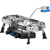 Campingkocher Camp & Trek Twin Connect, Gaskocher silber/schwarz, 2 Kochfelder 2x 2 kW, für CV470 Plus
