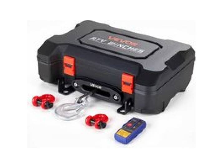 VEVOR Elektrische Seilwinde 12V, Mobile Seilwinde mit 2721kg Tragkraft & Fernbedienung, Tragbare Motorwinde mit Synthetikseil Seilführung Schäkelhaken Gurt Tragkiste, Elektrowinde für ATV UTV Offroad