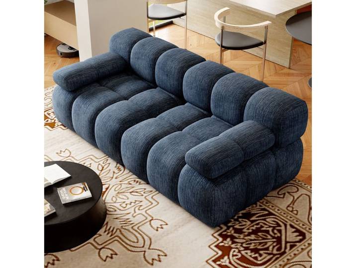ROVRYN Canapé compressé 2 places 200 cm bleu en tissu chenille mousse haute élasticité sans montage