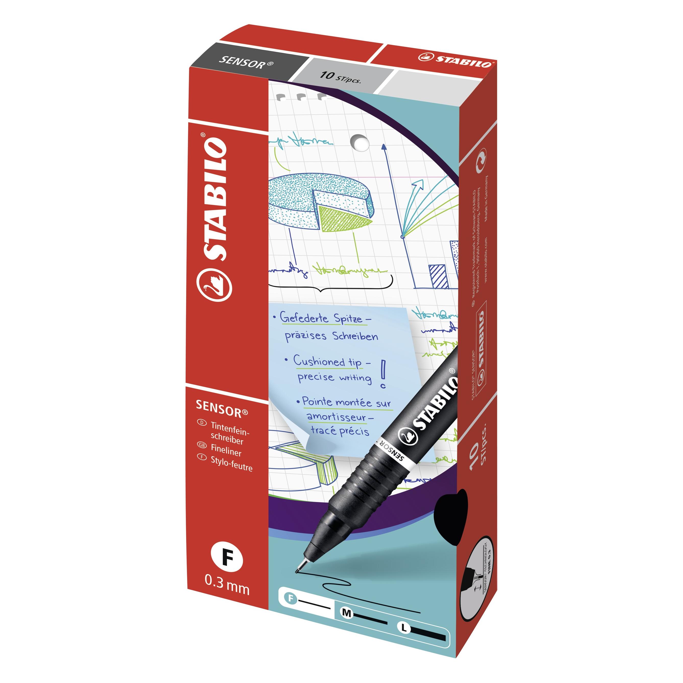 Stabilo Fineliner mit gefederter Spitze - SENSOR F - fein - 10er Pack - lila (10x) (189/58)