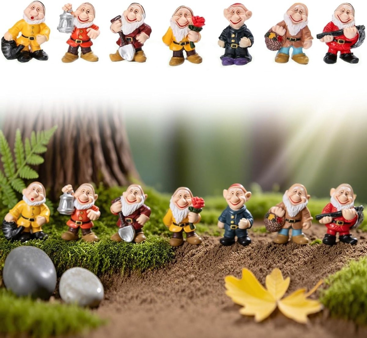 Set van 7 Tuinkabouters van Hars - Miniatuur Decoratie voor Tuin en Sprookjestuin