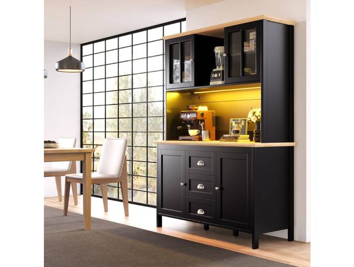 Buffet de cuisine 120x40x179 cm EVRYAE - avec LED USB et rangement optimisé contrôle par application - Noir