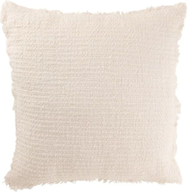 J-line Coussin carré bords effilochés en polyester écru 50x50x12cm Beige 45x12x45cm