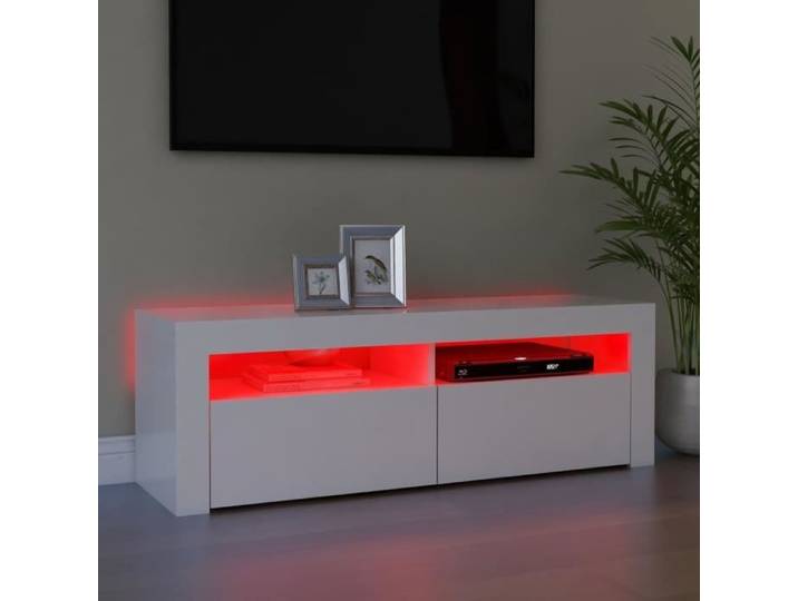 Meuble TV LED Blanc 120x35x40 cm - VINGVO - Contemporain - Design - Laqué