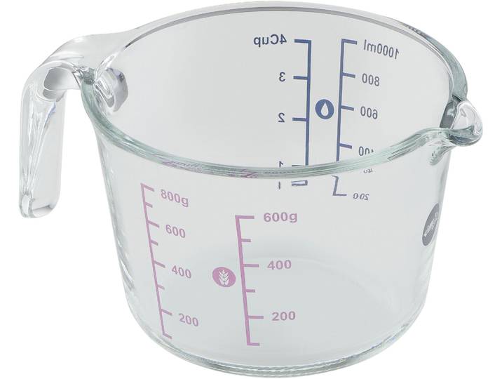 Messbecher EMSA Prep&Bake , transparent, H:11cm Ø:15,8cm, Glas, Messbecher, Messbecher, doppelte Skalierung f. feste & flüssige Zutaten, Ausgießlippe