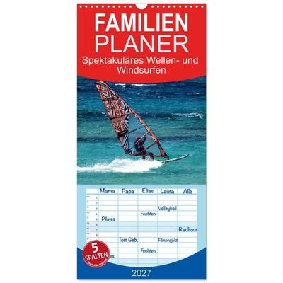 Familienplaner 2027 - Spektakuläres Wellen- und Windsurfen mit 5 Spalten (Wandkalender, 21 x 45 cm) CALVENDO