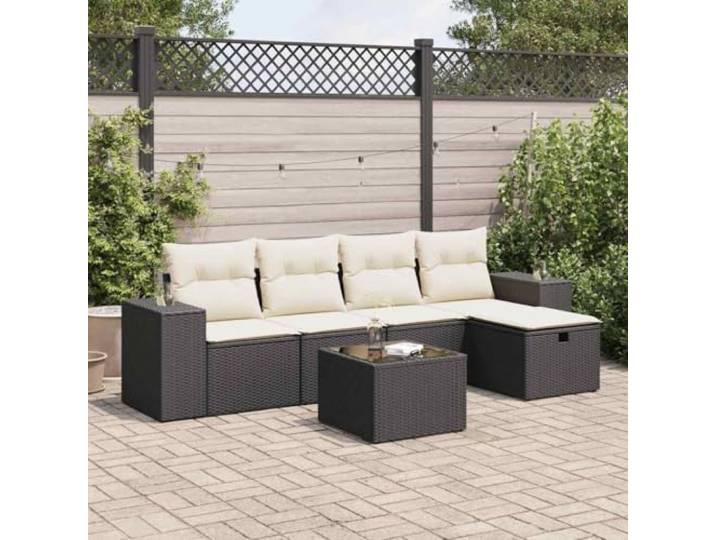 KTHLBRH Gartenmöbel-Set 6-teilig mit schwarzen Kissen aus Polyrattan Lounge Patio 6-Sitzer, Sessel mit Hocker, wasserdichter Abdeckung, modulares Design