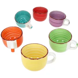 6er Set Uni bunt Jumbotasse 400ml 6 Personen bunte XL-Becher Kakao Kaffee Tee Mug