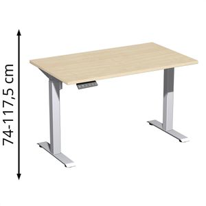 Geramöbel Schreibtisch Elevate Home, ahorn / silber, elektrisch höhenverstellbar, 120 x 74-117,5 x 70 cm