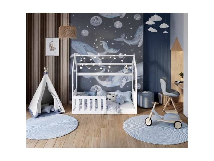 Lit Cabane LOFFY - Bois massif - 80x160 - Avec Sommier Blanc