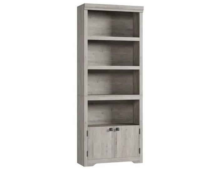 Bibliothèque rustique - LUNSY - 4 étagères ouvertes - Placard inférieur à portes - Bois vieilli